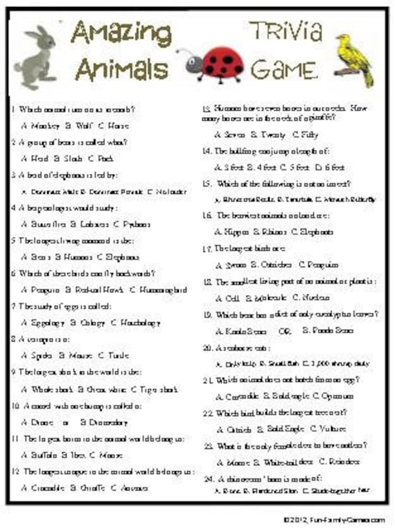 amazing animal trivia game instructions